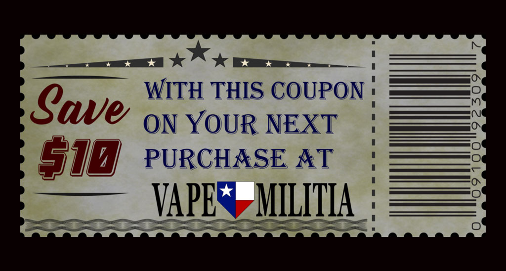 Image of a coupon, featuring Vape Militia and highlighting 'Coupon,' ensuring alignment with the page's context.