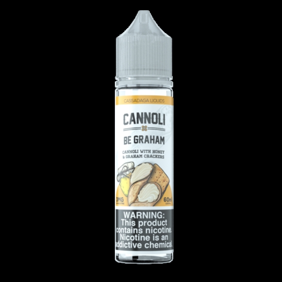 Captivating image of an e-liquid bottle, prominently featuring the Vapemilitia brand and highlighting the irresistible 'Cannoli Be Graham.' This visual representation seamlessly aligns with the page's context, providing a delicious glimpse into the premium vaping experience curated by Vapemilitia.