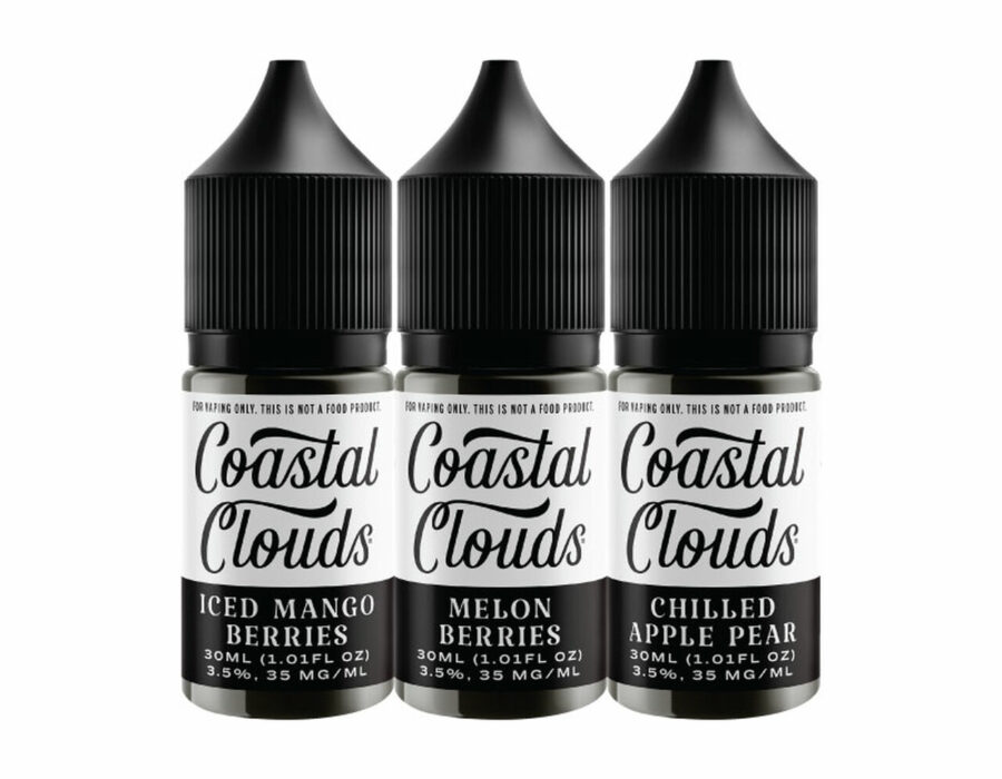 Intriguing image of an e-liquid bottle, prominently featuring the Vapemilitia brand and highlighting the exceptional 'Coastal Clouds Salt E-Liquid.' This visual representation seamlessly aligns with the page's context, offering a premium and satisfying glimpse into the diverse vaping experience curated by Vapemilitia.