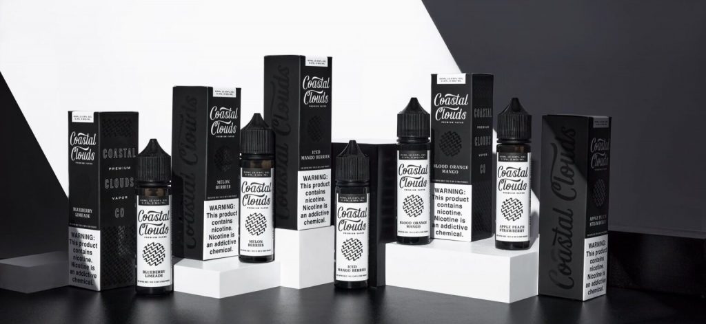 Intriguing image of an e-liquid bottle, prominently featuring the Vapemilitia brand and highlighting the exceptional 'Coastal Clouds Salt E-Liquid.' This visual representation seamlessly aligns with the page's context, offering a premium and satisfying glimpse into the diverse vaping experience curated by Vapemilitia.