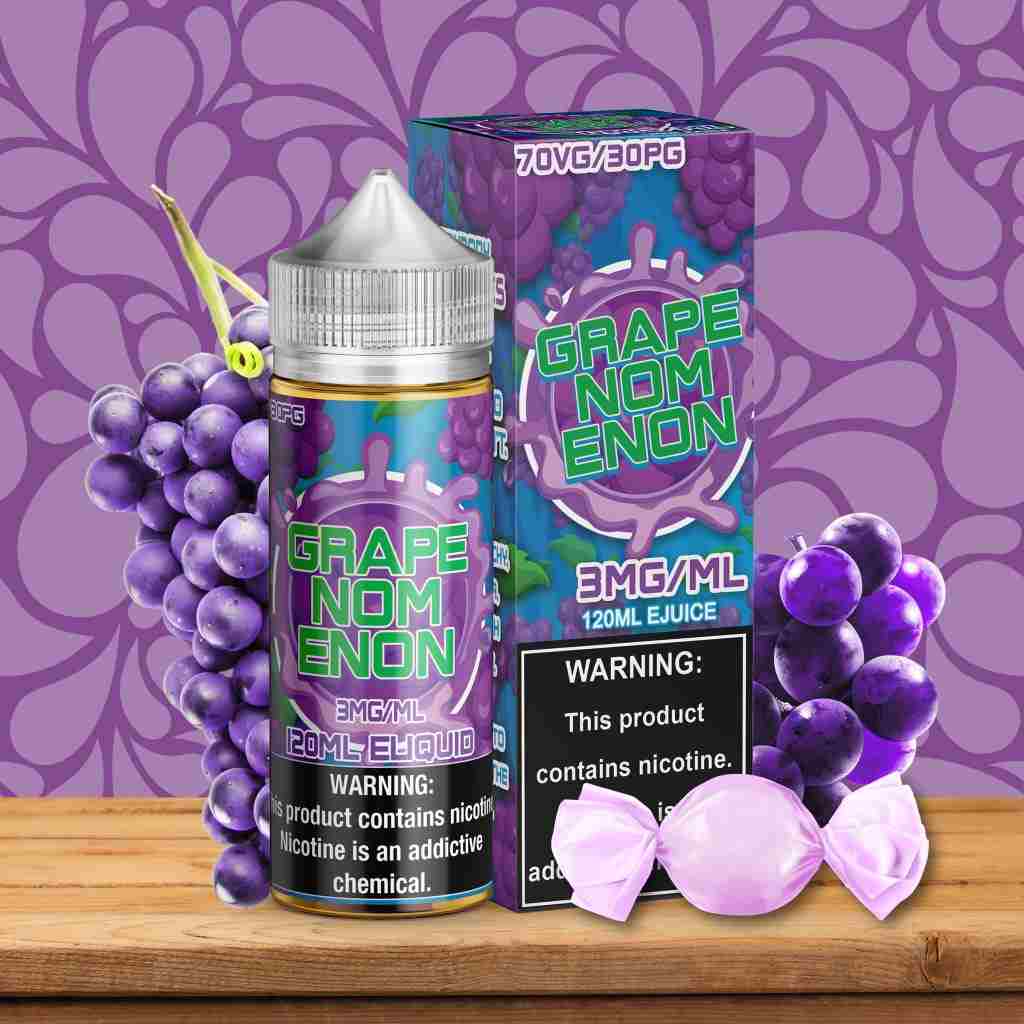 Intriguing image of e-liquid, prominently featuring the Vapemilitia brand and highlighting the delicious 'Grapenomenon.' This visual representation seamlessly aligns with the page's context, offering a grape-infused and flavorful glimpse into the diverse and satisfying vaping experience curated by Vapemilitia.