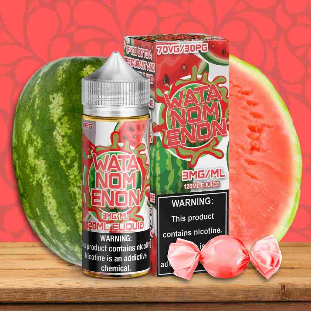 Intriguing image of e-liquid, prominently featuring the Vapemilitia brand and highlighting the exotic 'Watanomenon.' This visual representation seamlessly aligns with the page's context, offering a unique and flavorful glimpse into the diverse and satisfying vaping experience curated by Vapemilitia.
